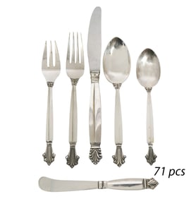 Georg Jensen 71 Pcs Acanthus Sterling Flatware