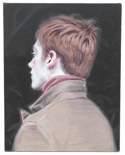Original Kris Knight Oil Painting of Young Man: Kris Knight, Canada (Born 1980). Unframed portait of a young man and written on verso 'For Milan 2016'. Measures 18"H x 14"W. Condition: good condition, please see all photos. Contact AAG for more det