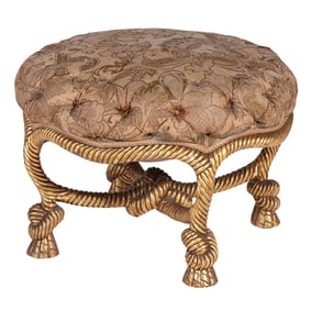 19th Ct. English Upholstered 'Rope' Stool