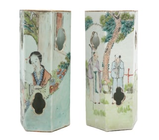 Two Chinese Hexagonal Porcelain Hat Stands