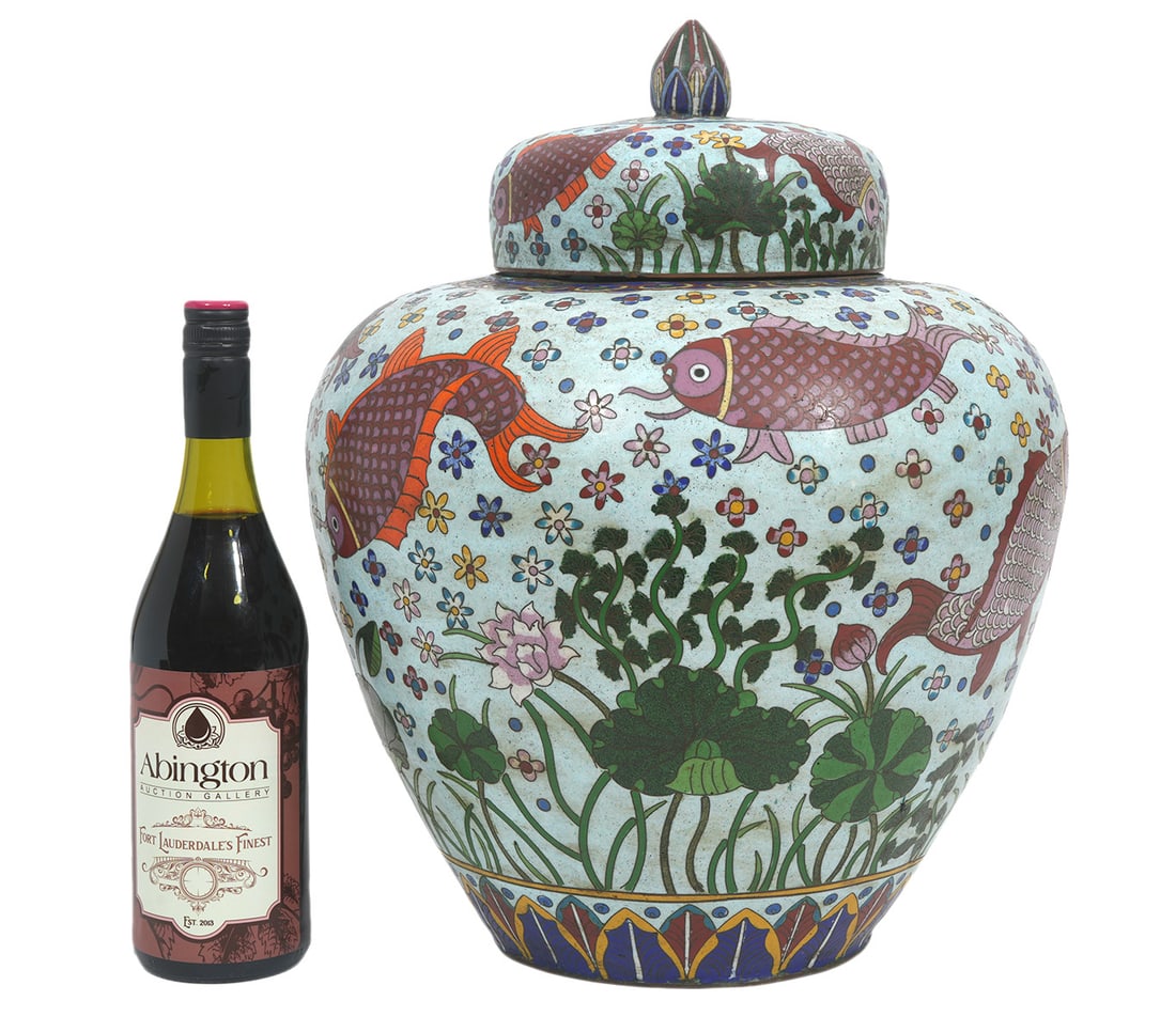 Large Chinese Cloisonnne Lidded Jar (1 of 12)