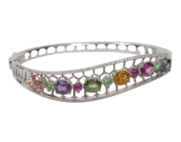 Signed 'Baikalla' Sapphire & Diamond 18K WG Bangle