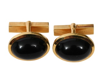 Pair of Tiffany & Co. 18K YG and Onyx Cufflinks