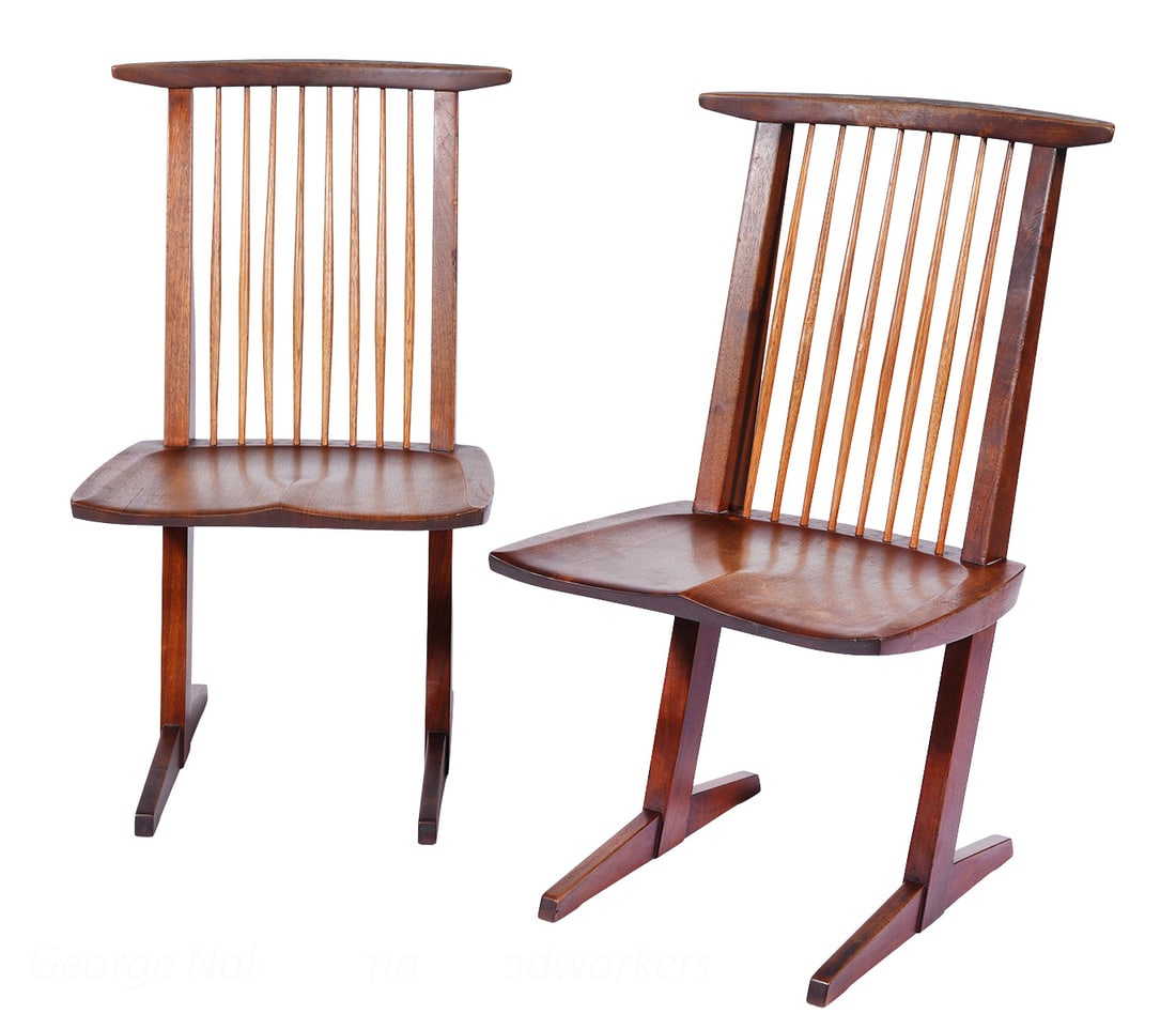 Pair of George Nakashima 'Conoid' Walnut Chairs (1 of 15)