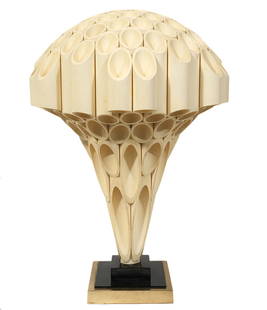 Rougier 'Brain' Acrylic 'Star Trek' Table Lamp: Rougier acrylic 'Brain' mushroom shaped table lamp mounted on black acrylic base with brass trim and 'Rougier' name plaque on back. A similar lamp by the same designer appeared in several episodes of