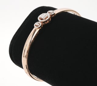 Diamond & 14K RG Hinged Bangle Bracelet