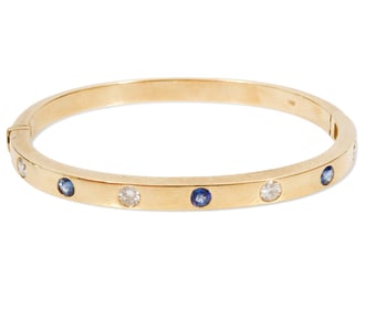 Diamond, Sapphire & 18K YG Bangle Bracelet