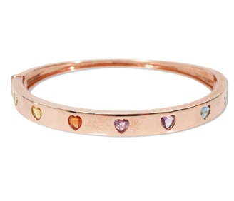 14K Rose Gold Heart Shaped Multi Stone Bangle
