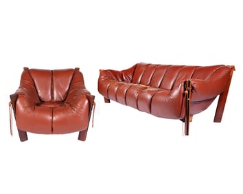 Percival Lafer Leather Sofa & Chair As Is