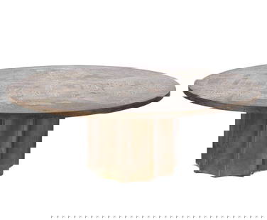 Philip & Kelvin Laverne 'Odyssey' Coffee Table: Philip & Kelvin Laverne patinated and engraved bronze coffee table, signed in the design. Measures 17"H x 47"W. Condition: possible original color loss, base has some patina wear, please see all photo