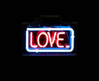 Patrick Martinez 'LOVE' Neon Sign: Patrick Martinez, American (Born 1980) . Martinez conveys social, cultural and political messages through his neon signs. This measures 14"L x 8"H x 2.75"D. Condition: sign is in working condition, so