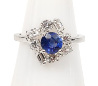 Lady's Natural Sapphire & Diamond 14K WG Ring