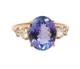 Lady's Natural Tanzanite & Diamond 14K YG Ring