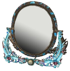 Chinese Enameled Travel & Vanity Mirror