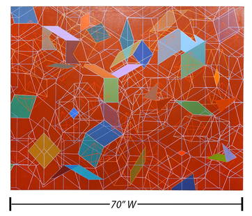 Large Tony Robbin 'Pattern' Abstract Painting: Tony Robbin, American (Born 1943). Robbin is known as the founder of Pattern Painting and had his first debut at the New York Whitney Museum of American Art in 1974. This oil on canvas measures 56.25"