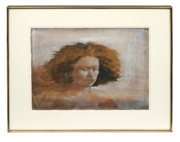 Julio Larraz 'Portrait of a Young Girl' Watercolor