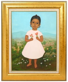 Gustavo Montoya 'Nina en Rosa' Painting