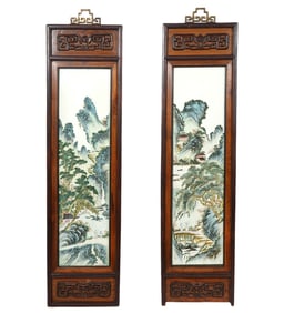 Two Chinese Porcelain Landscape Wall Plaques