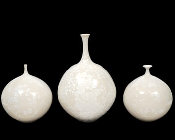 Hideaki Miyamura Three White Crystalline Vases