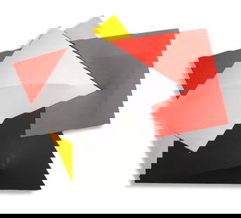 Charles Hinman Three Dimensional Painting: Charles Hinman, American (Born 1932). Hinman is an abstract minimalist painter known for creating three dimensional shaped canvas paintings using light, shadows and shapes. This painting is signed and