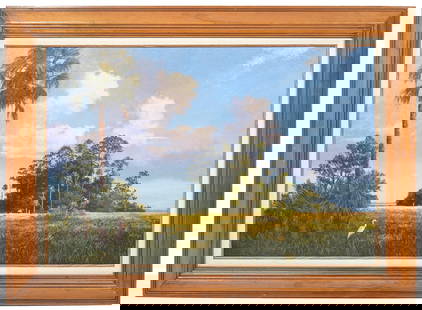Jackie Brice 'Florida Everglades' Painting: Jackie Brice, American (Born 1935). As a student of Beanie Backus for 11 years, he was Jackie's greatest artistic influence and friend. This oil on canvas is signed lower left and mounted in a wood fr