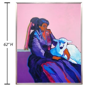 John Nieto 'Navajo Girl with Lamb' Painting