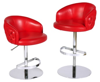 Pr. Fendi Red Tufted Leather Bibendum Barstools