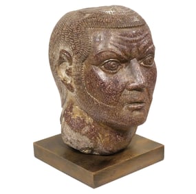 Early Porphyry Bust Sculpture on Wood Base