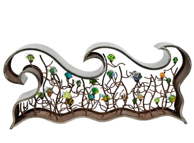 Aquarium Metal Sculpture with Murano Glass Fish