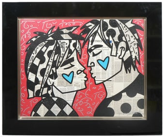 Romero Britto 'Soulmates' Signed Mixed Media