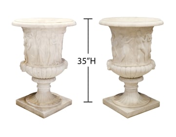 Pr. Neoclassical Carved Carrara Marble Planters