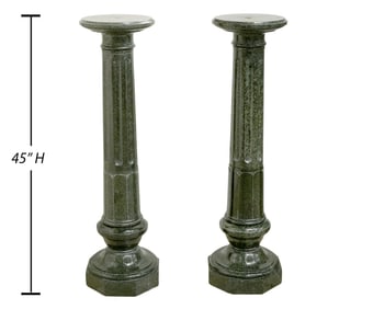 Pr Neoclassical Italian Green Marble Pedestals