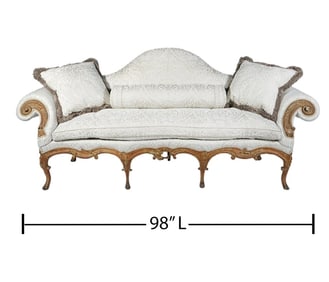 Italian 18th C Carved Wood & Upholstered Sofa
