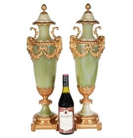 Pr 19th C Louis XVI Style Green Onyx Vases