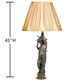 19th C Patinated Bronze Sculptured Lamp