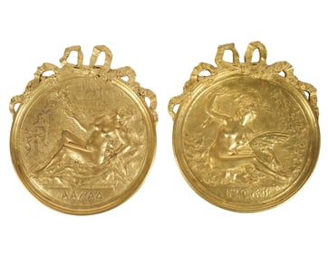 2 19th C Neoclassical Style Gilt Bronze Plaques