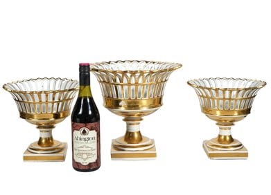 3 Empire Paris White & Gilt Porcelain Baskets