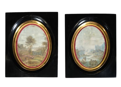 Two Neoclassical 19th C Framed Oval Prints