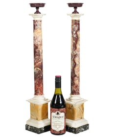Pr Grand Tour Marble Roman Columns with Porphyry Marble Tops