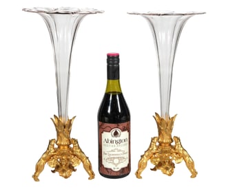 Pr 19th C Baccarat Style Crystal Trumpet Vases