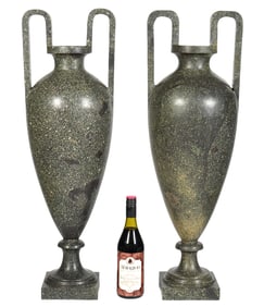 Pair of 19th C Carved Porphyry Urns
