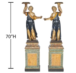 18th C Baroque Carved Figurine Candle Holders