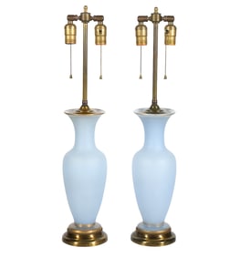 Pr of Blue Opaline Glass Table Lamps