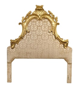 Louis XV Style Gilt Wood & Upholstered Headboard
