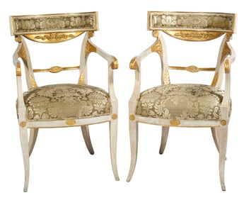 Two Italian Neoclassical 18/19th C Open Arm Chairs