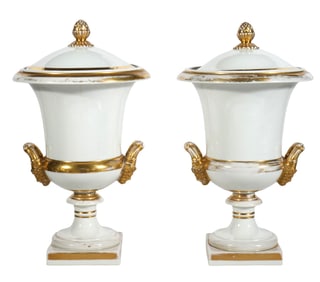 Two Paris White Porcelain 'Medici' Urns
