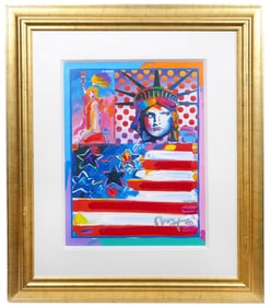 Peter Max Mixed Media Painting 'God Bless America'