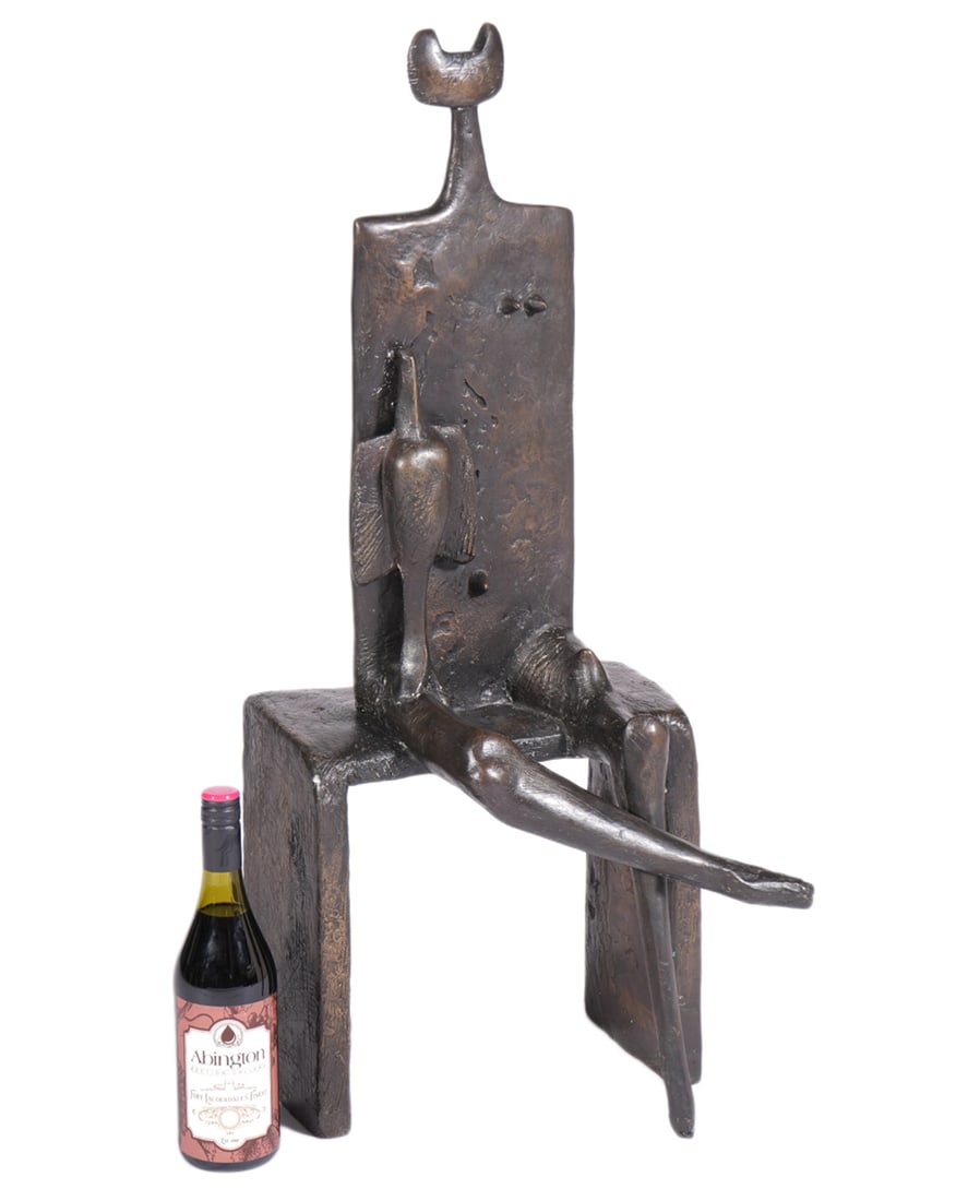 Ezrom Legae 'Anticipation' Bronze Sculpture: Ezrom Kgobokanyo Sebata Legae, South Africa (1938-1999). Ezrom Legae creates powerful works of art utilizing bronze incorporating stylized cubism as evident in “Anticipation “ featuring a figure o