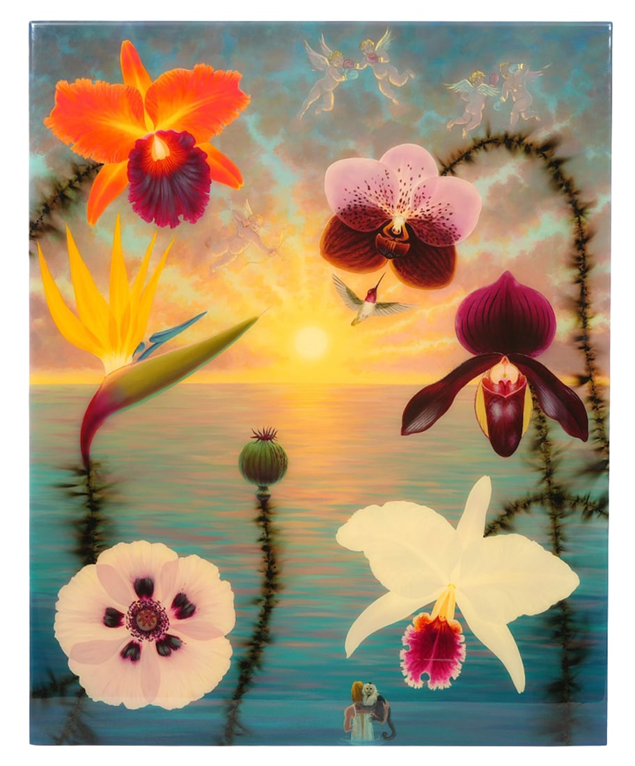 L.C. Armstrong 'Pugnacious Putti over Paradise': L. C. Armstrong, American (Born 1954). Acrylic, bomb fuse and resin on linen, laid on birch panel. It is signed, titled and dated 2006 on verso and includes a label from the Marlborough Gallery. Measu