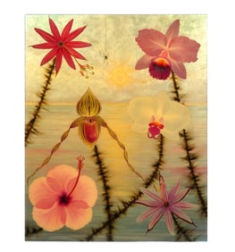 L. C. Armstrong 'Orchids and Arachnid' Painting